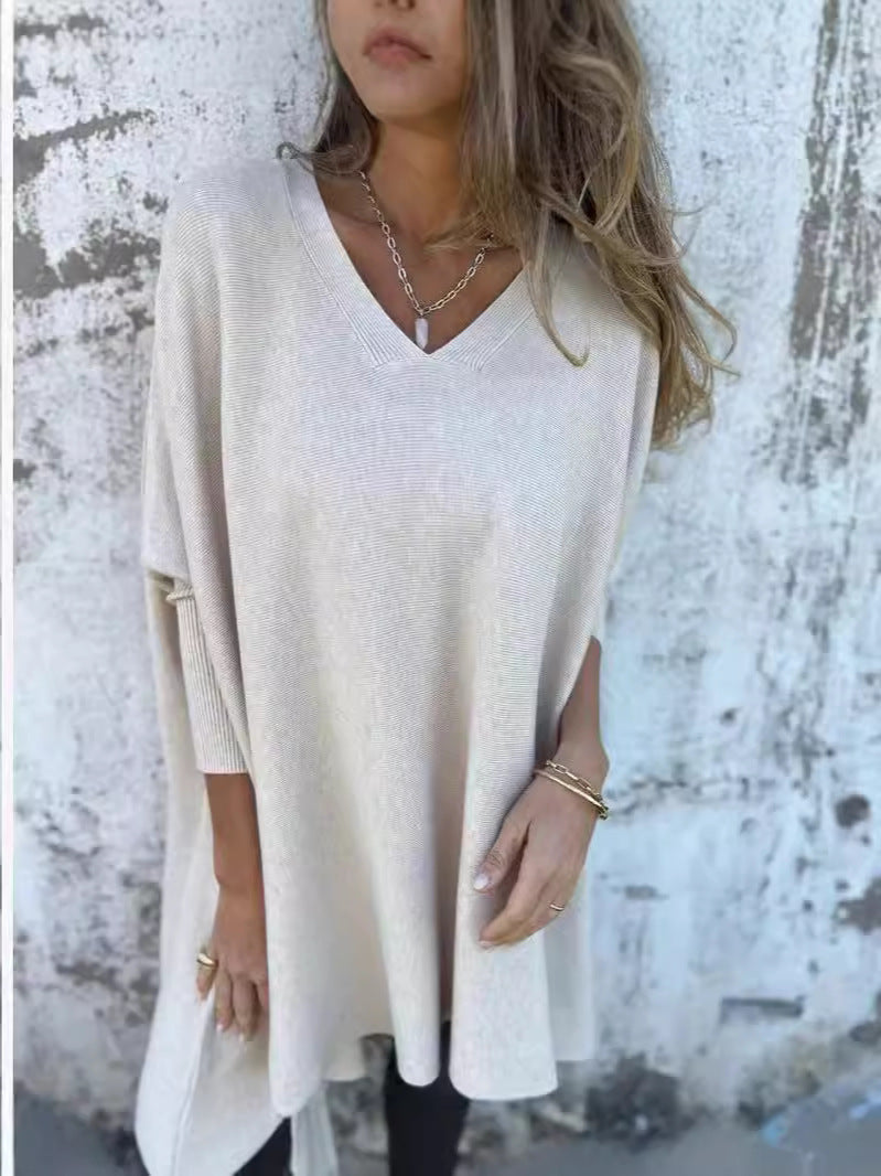 Women’s Knitted V-Neck Long Sleeve Loose Shirt