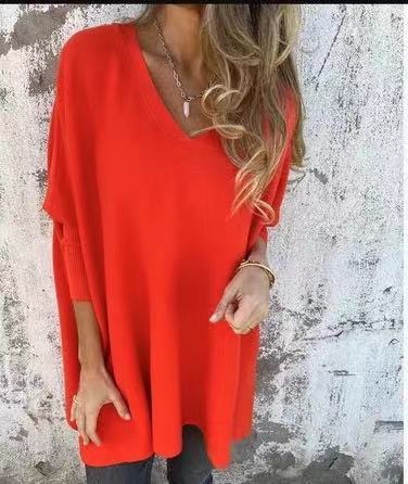 Women’s Knitted V-Neck Long Sleeve Loose Shirt