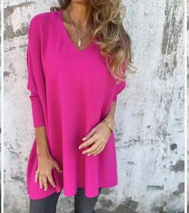 Women’s Knitted V-Neck Long Sleeve Loose Shirt