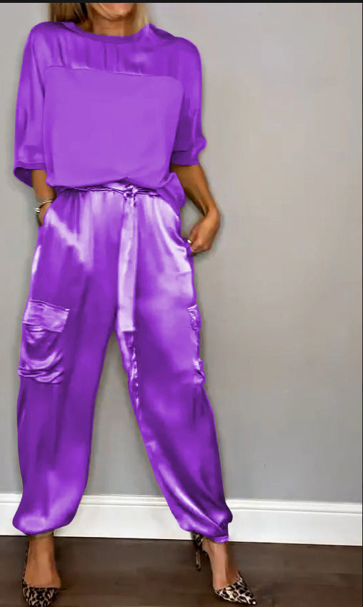 Ensemble Deux Pièces Femme en Satin Doux