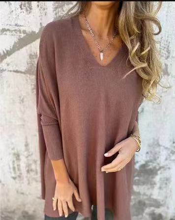 Women’s Knitted V-Neck Long Sleeve Loose Shirt