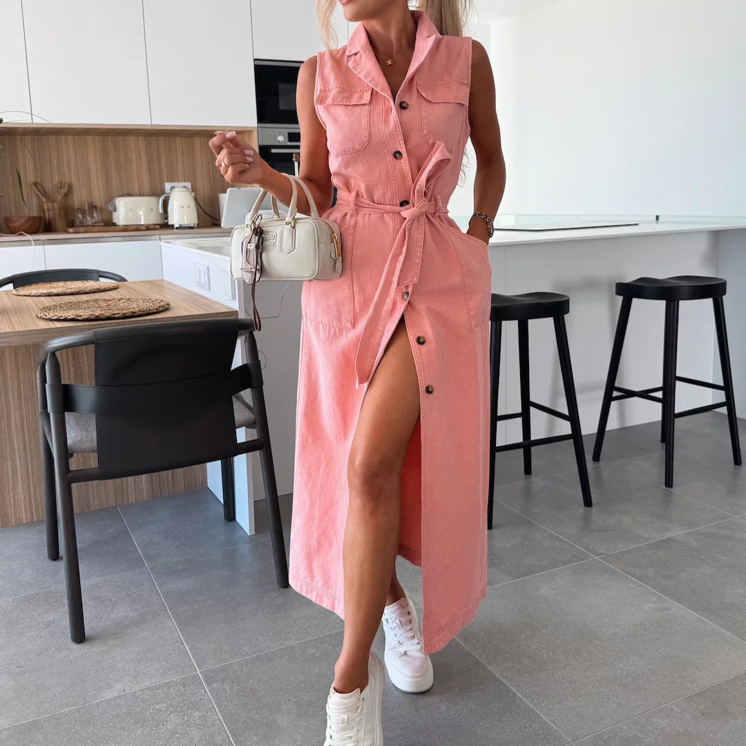 Alba – Belted Denim Bodycon Dress