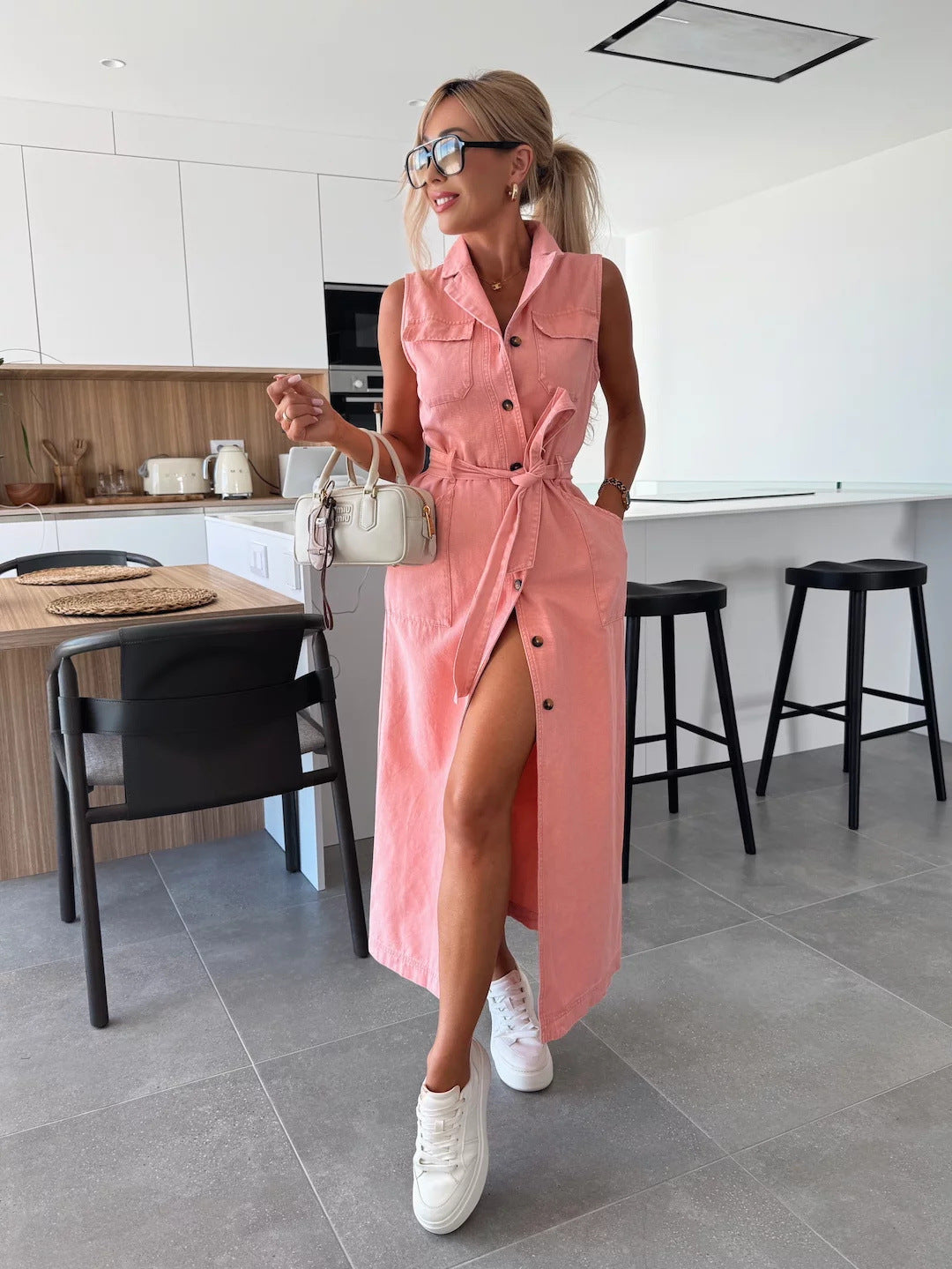Alba – Belted Denim Bodycon Dress