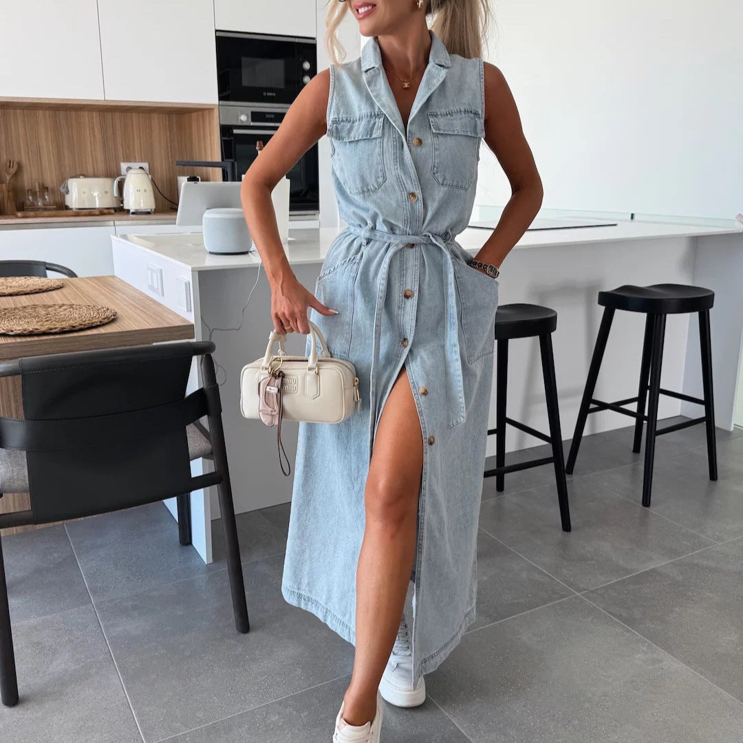 Alba – Belted Denim Bodycon Dress