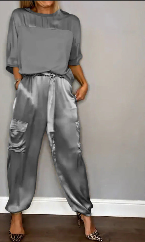 Ensemble Deux Pièces Femme en Satin Doux