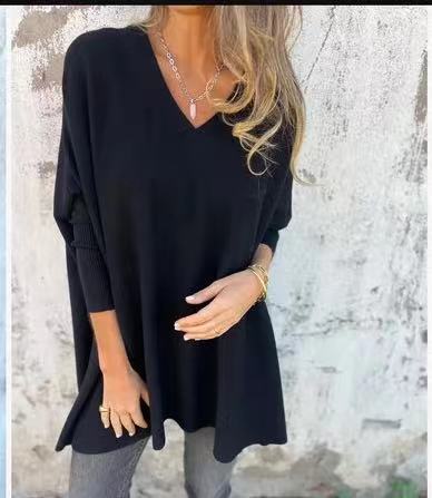 Women’s Knitted V-Neck Long Sleeve Loose Shirt