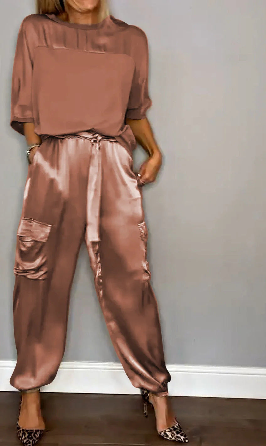 Ensemble Deux Pièces Femme en Satin Doux