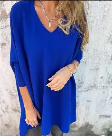Women’s Knitted V-Neck Long Sleeve Loose Shirt