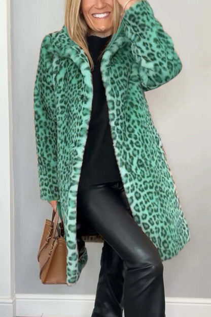Leopard Print Plush Mid-Length Winter Coat
