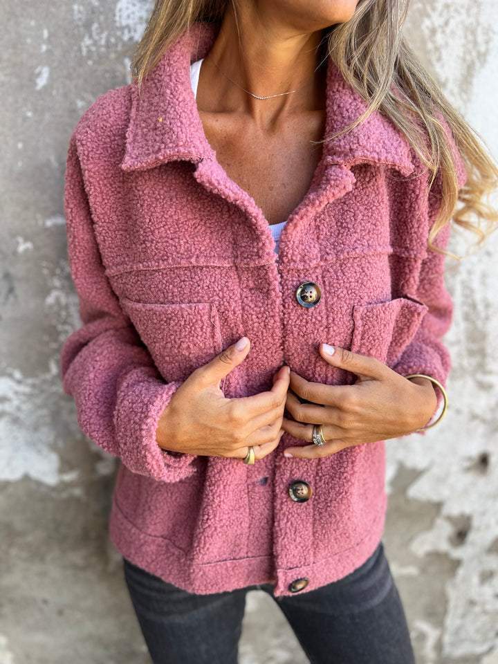 Sherpa Fabric Jacket with Lapel Collar