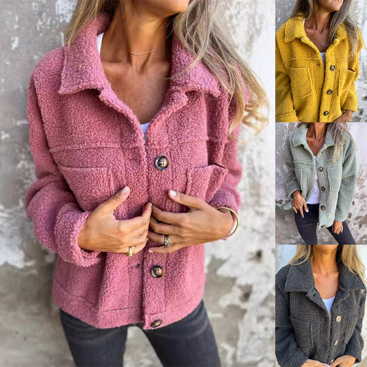 Sherpa Fabric Jacket with Lapel Collar