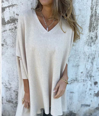 Women’s Knitted V-Neck Long Sleeve Loose Shirt