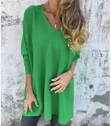 Women’s Knitted V-Neck Long Sleeve Loose Shirt