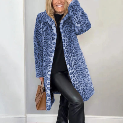 Leopard Print Plush Mid-Length Winter Coat