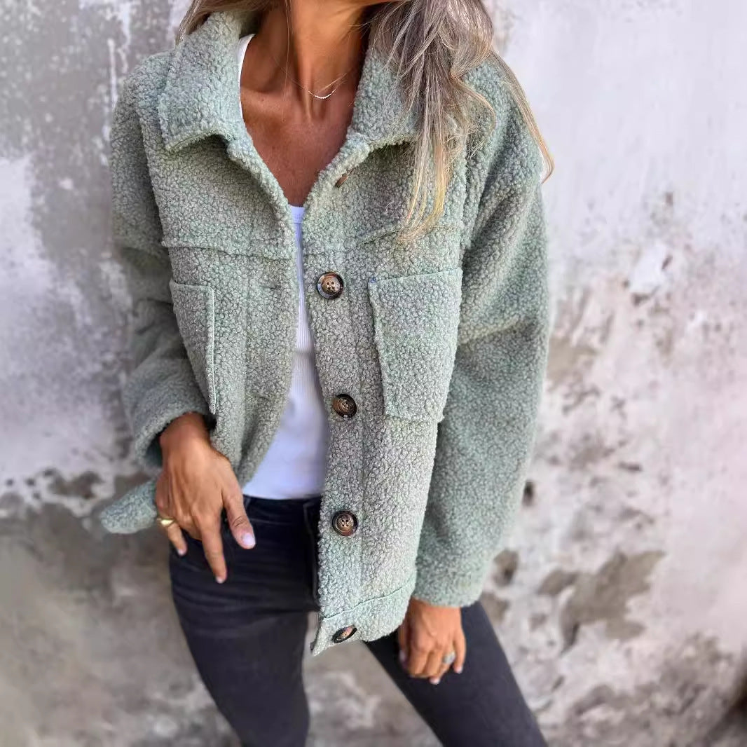 Sherpa Fabric Jacket with Lapel Collar