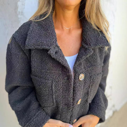 Sherpa Fabric Jacket with Lapel Collar