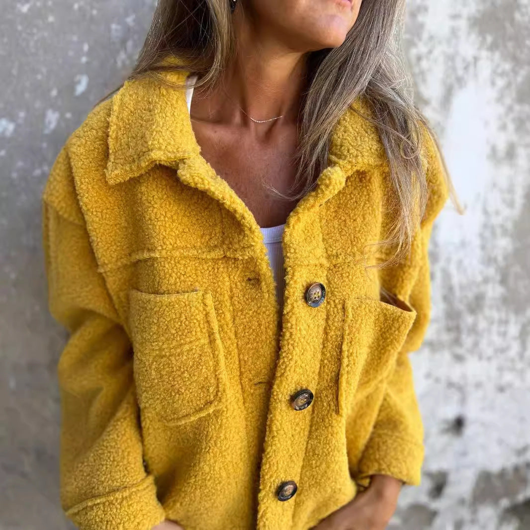 Sherpa Fabric Jacket with Lapel Collar