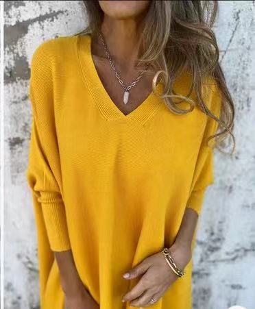 Women’s Knitted V-Neck Long Sleeve Loose Shirt