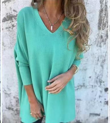 Women’s Knitted V-Neck Long Sleeve Loose Shirt